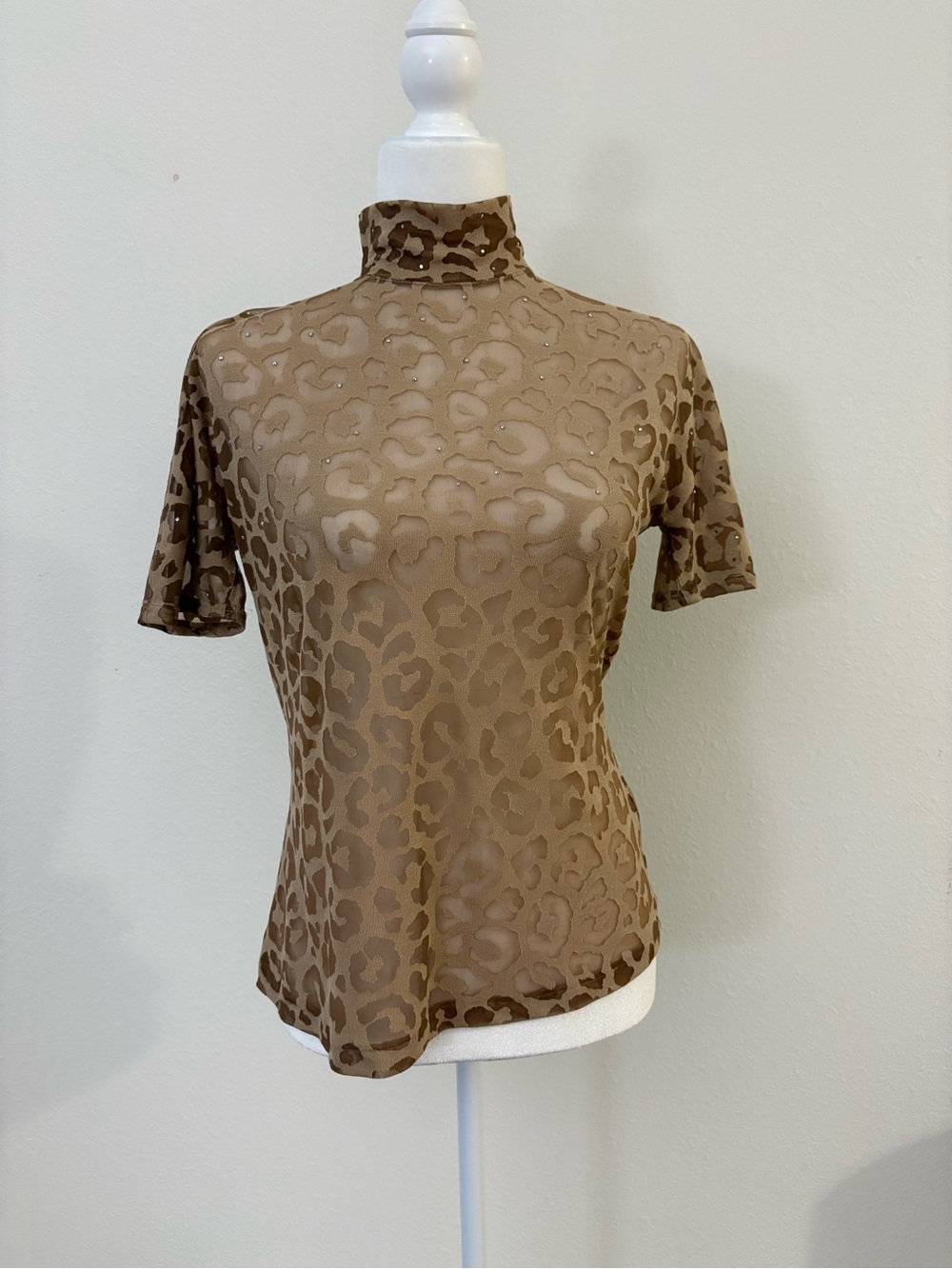 Rare ITALIYA Japan Leopard Mesh Mock Neck Top | Vintage Y2K
